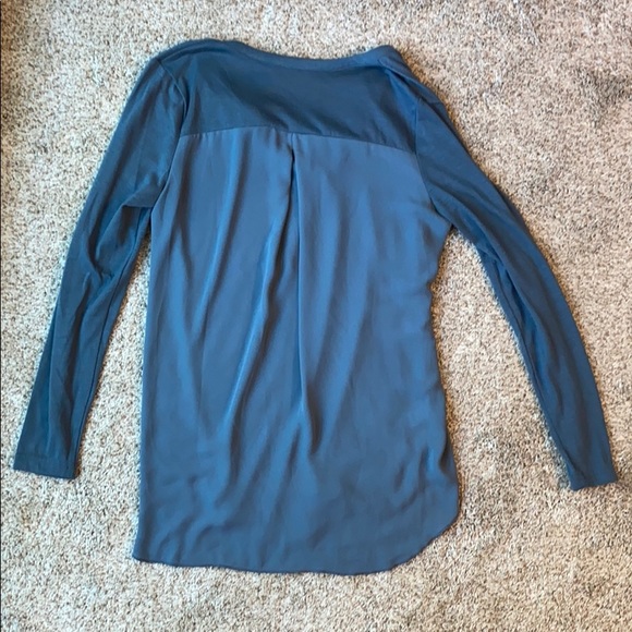 LOFT Slate Blue Mixed Media Vneck Longsleeve Top - Picture 3 of 5